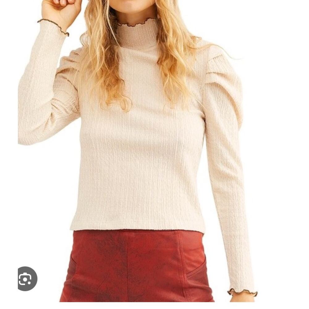 nwt free people ela mock neck turtleneck puff sleeve blouse size Medium